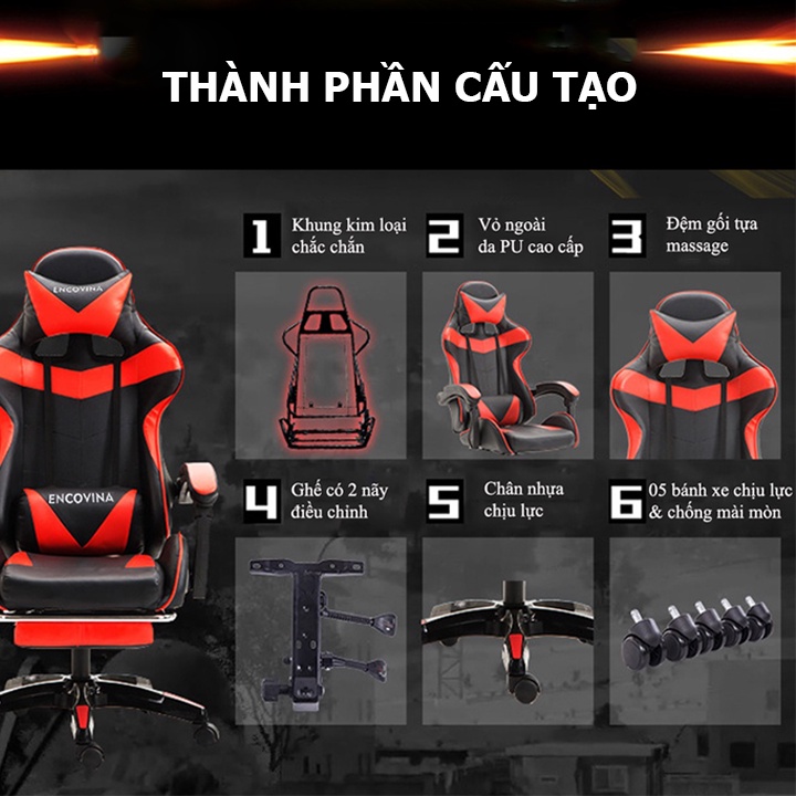 Ghế Gaming Cao Cấp Có Massage Lưng Xoay 360 Ngả Lưng 135 Độ Duỗi Chân, Ghế Chơi Game Gaming Bọc Da Pu | BigBuy360 - bigbuy360.vn