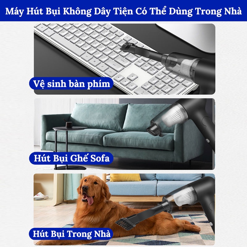 Máy Hút Bụi Ô Tô Cầm Tay Không Dây 120W, Lực Hút Lớn 9000PA, Có Thể Gấp Gọn CarZone VERSION 5