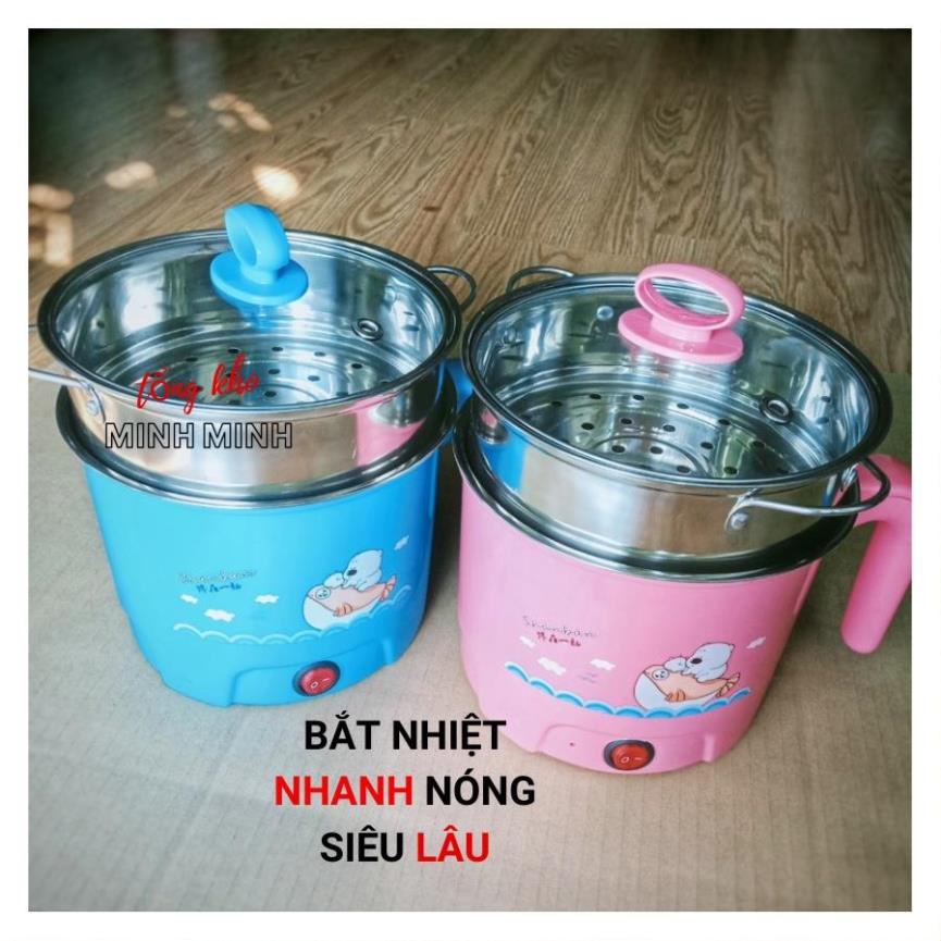 Nồi lẩu điện ca mì mini tiện dụng 18cm 2 lớp kèm xửng hấp inox