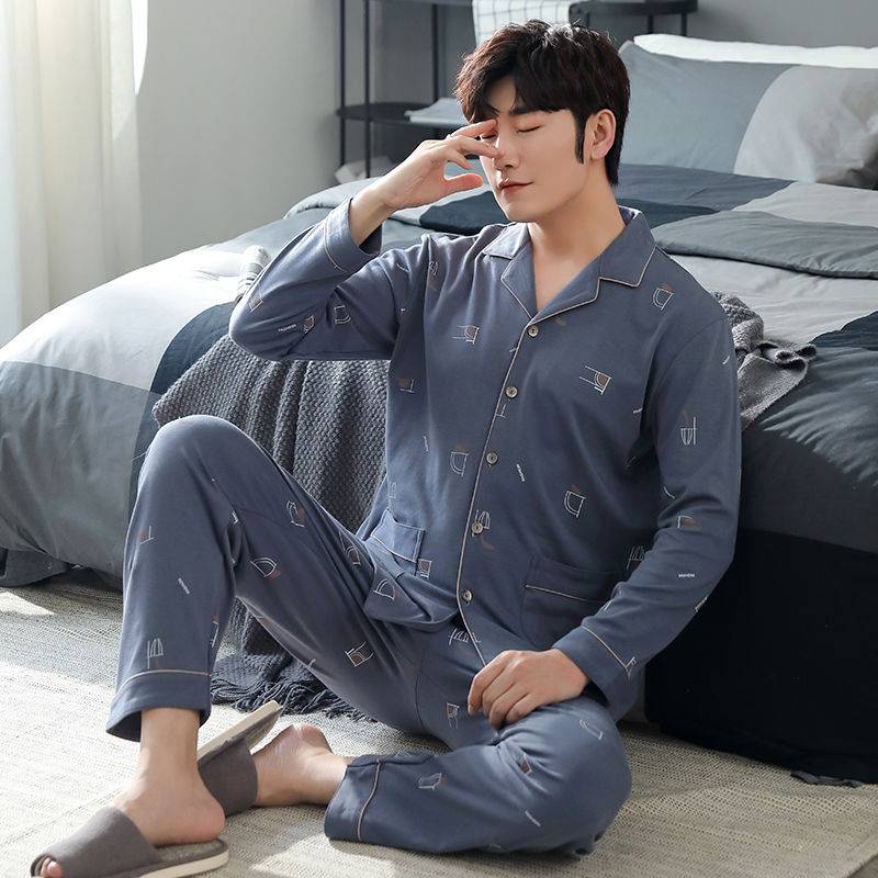 Bộ Đồ Ngủ Tay Dài Vải Cotton Thời Trang Xuân Thu Cao Cấp Cho Nam