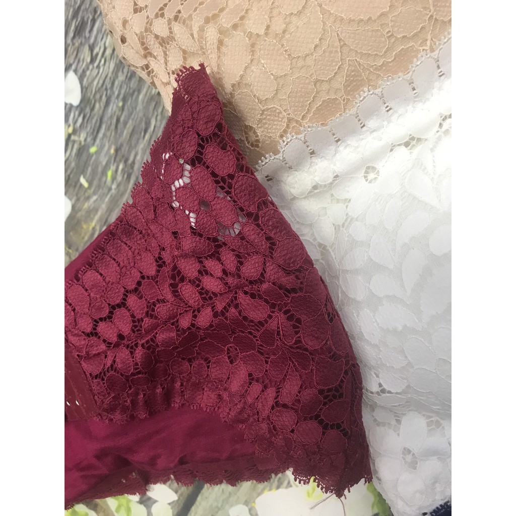 Áo bra không dây cúp ngang, ren họa tiết hoa, có miếng nối dây trong mút mỏng không gọng, Leblur | BigBuy360 - bigbuy360.vn