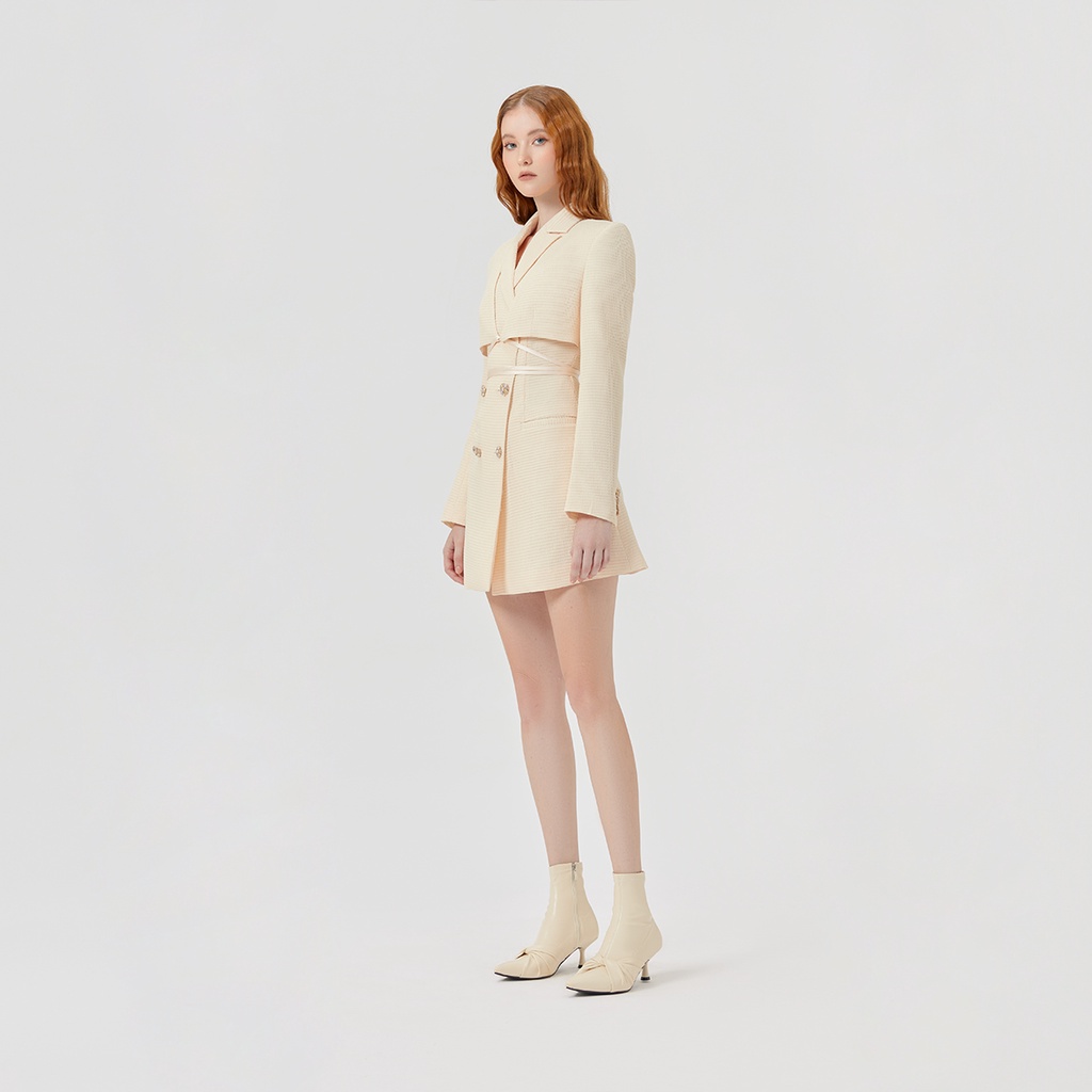DEAR JOSÉ - Đầm vest ngắn tay dài Olivia vải waffle kem
