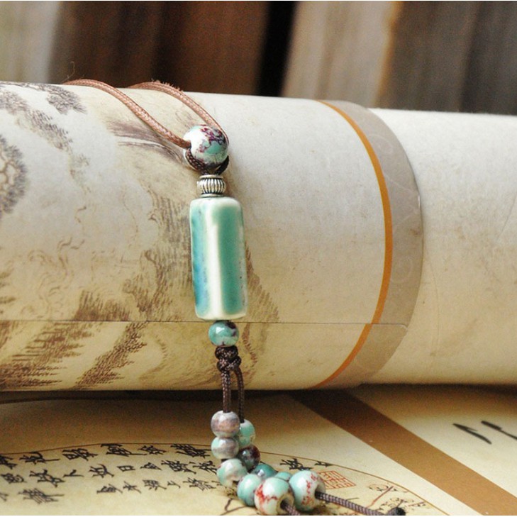 Vòng cổ dây truyền gốm hình trụ độc đáo VGOM57