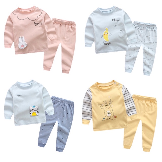 Bộ cotton thu đông dài tay SKIDS cho bé từ 1 đến 4 tuổi
