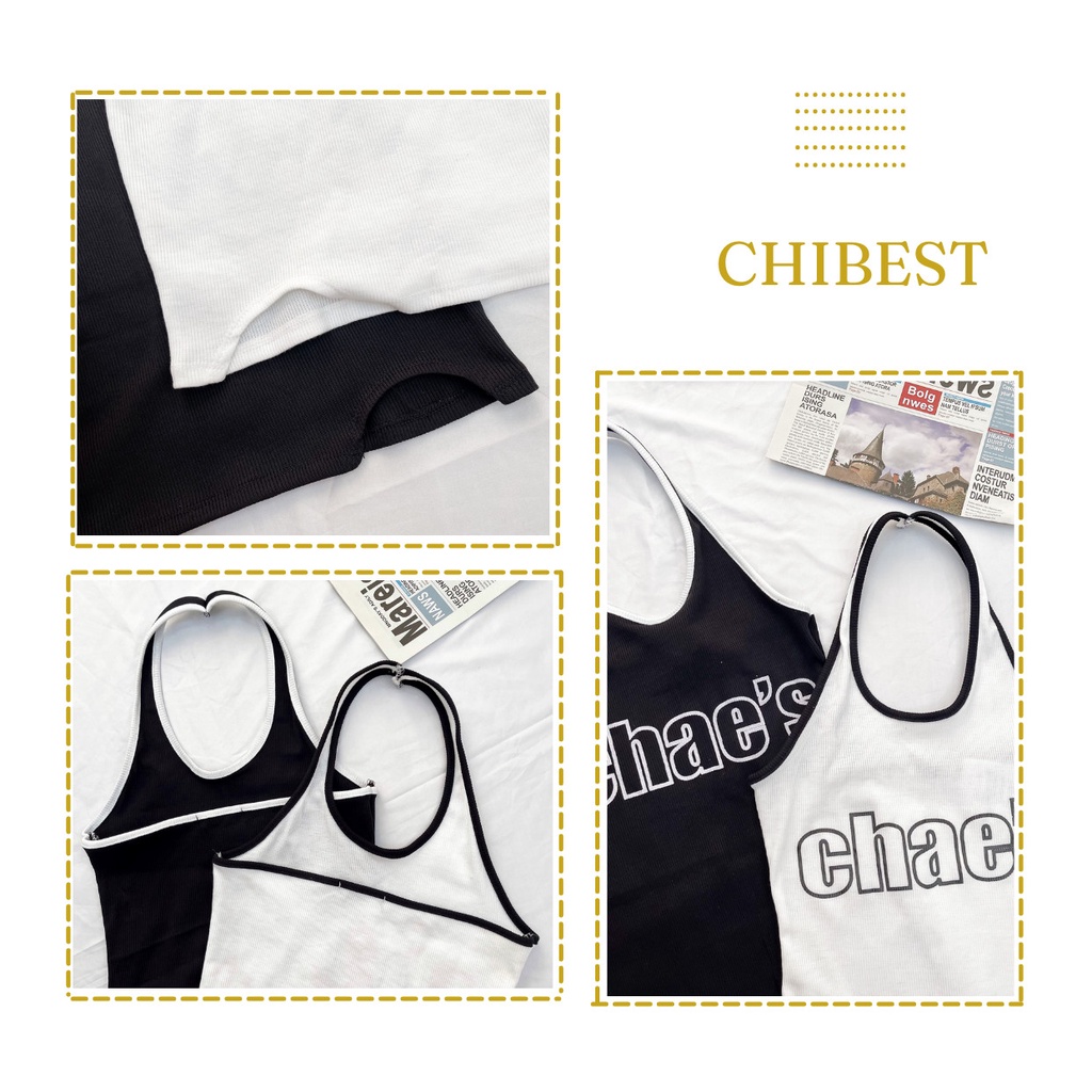 Đầm body sexy Đầm yếm body hở lưng  in chữ CHAE'S quyến rũ sang chảnh CHIBEST LDB32