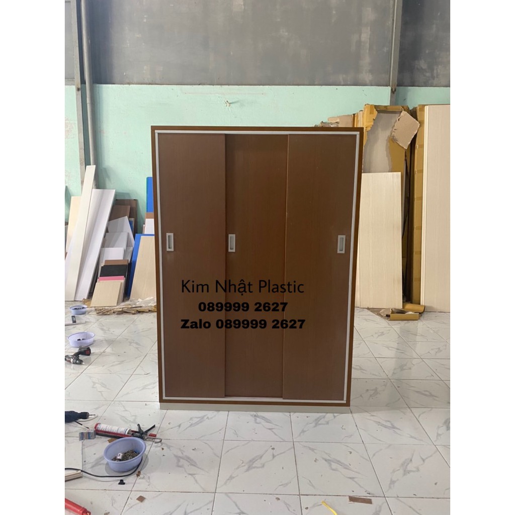 Tủ quần áo 3 cánh lùa khung đậm cánh sồi FREESHIP LẮP ĐẶT- nhựa Đài Loan