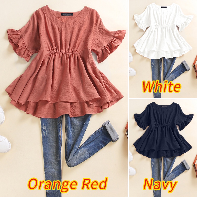 Zanzea Áo Thun Nữ Ngắn Tay Cổ Tròn Lưng Thun Thời Trang