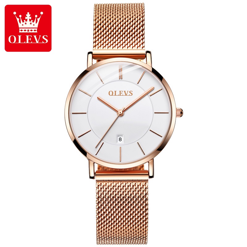 Đồng hồ đeo tay OLEVS dây đeo thép lưới siêu mỏng có lịch chống thấm nước màu vàng hồng thời trang cho nữ 𝐃𝐇𝟓 | BigBuy360 - bigbuy360.vn