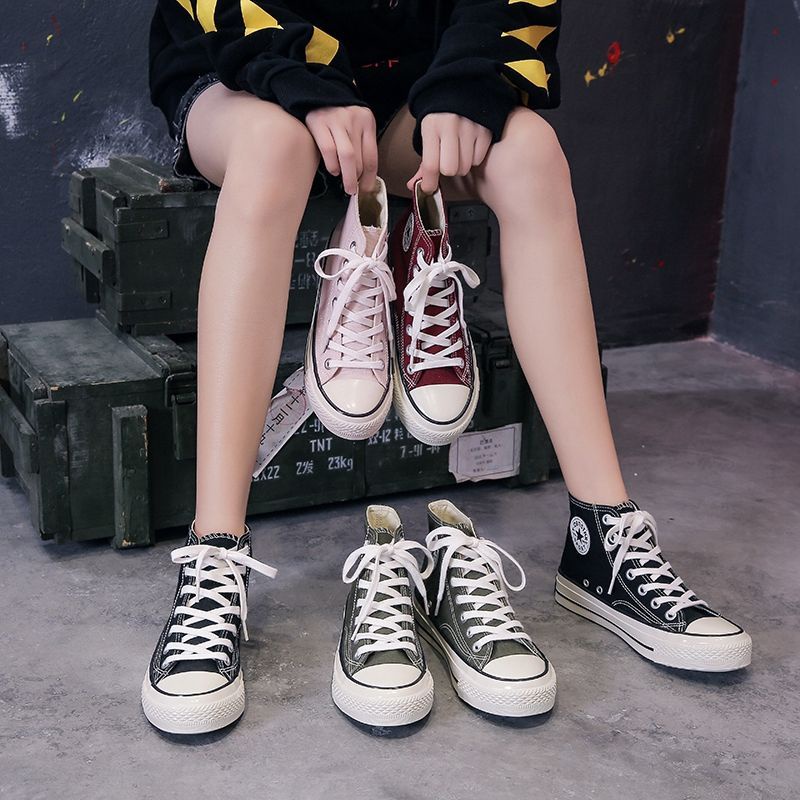 Giày Vải Canvas Cổ Cao Phong Cách Harajuku Hàn Quốc Mới Cho Nữ