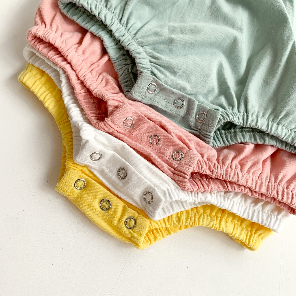 Bộ Áo Liền Quần Bằng Cotton Tay Ngắn In Hoa Màu Sắc Trơn Dành Cho Bé Gái 0-3 Tuổi