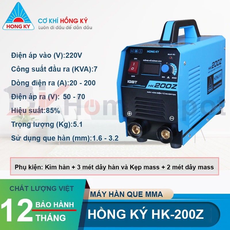 Máy hàn điện tử Hồng Ký 200Z hàn que 2.6-4.0mm