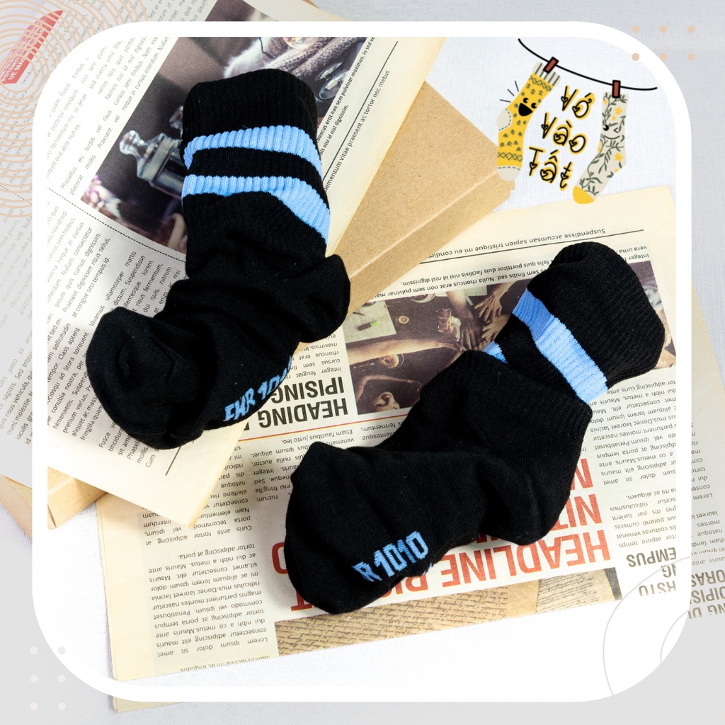 TẤT VỚ CỔ CAO UNISEX TRẮNG ĐEN SỌC NGANG