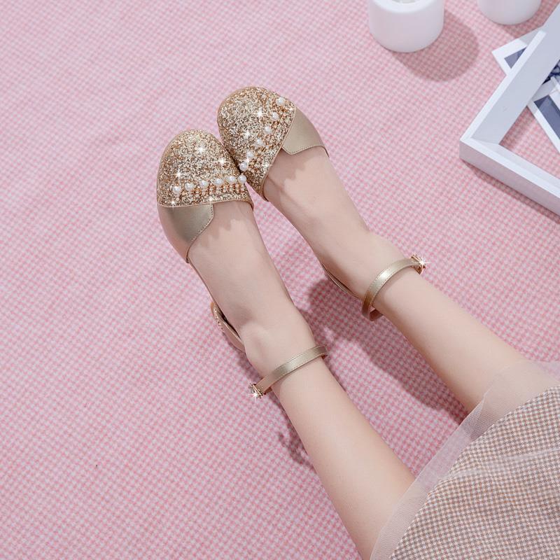 Giày Cao Gót Da Đính Pha Lê Thời Trang Mùa Hè Xinh Xắn Cho Bé Gái