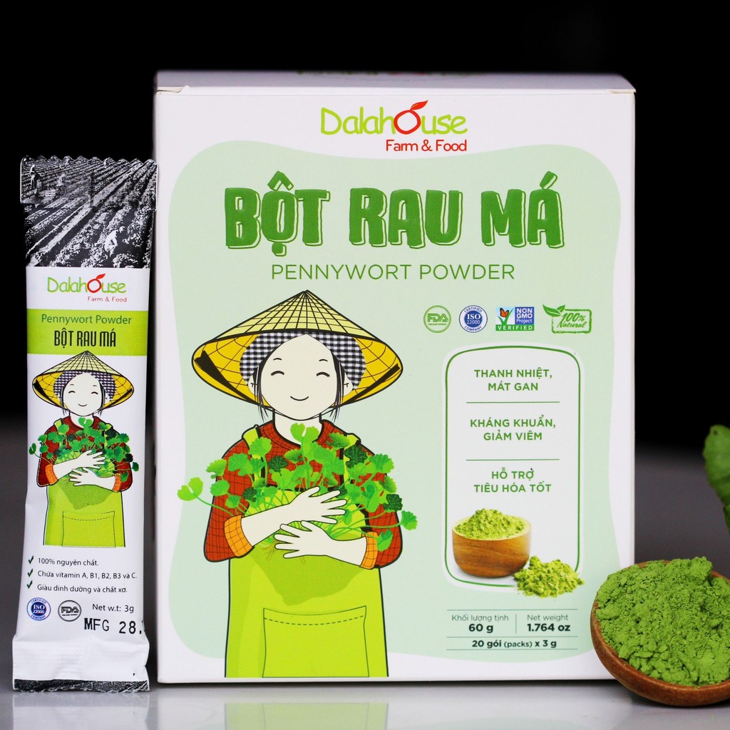 Bột rau má organic sấy lạnh Dalahouse nguyên chất 60gr mát gan giải độc, đạt tiêu chuẩn Châu Âu