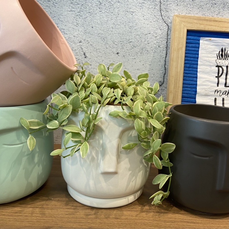 Chậu gốm hình mặt người, cỡ lớn 14.5*14cm, chậu mặt người trồng cây để bàn gốm Bát Tràng