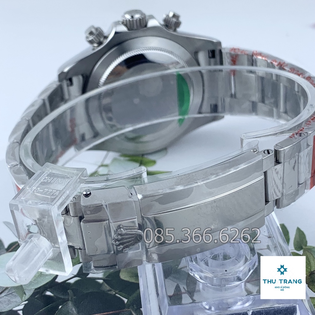 Đồng hồ nam Rolex cơ Automatic máy Nhật mẫu 3 nút mặt đen -trắng dây thép trắng size 41-42mm