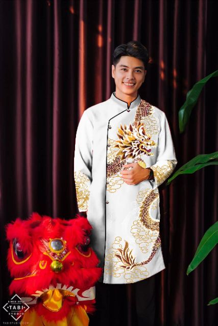 Áo dài cách tân nam chất gấm thương Hải