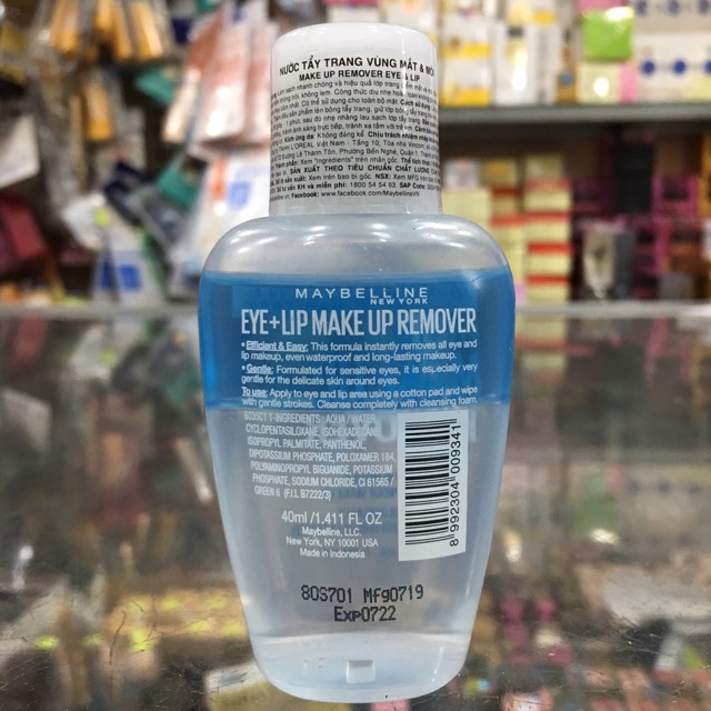 Nước Tẩy Trang Dành Cho Mắt &amp; Môi MAYBELLINE Make Up Remover Eye &amp; Lip 40ml