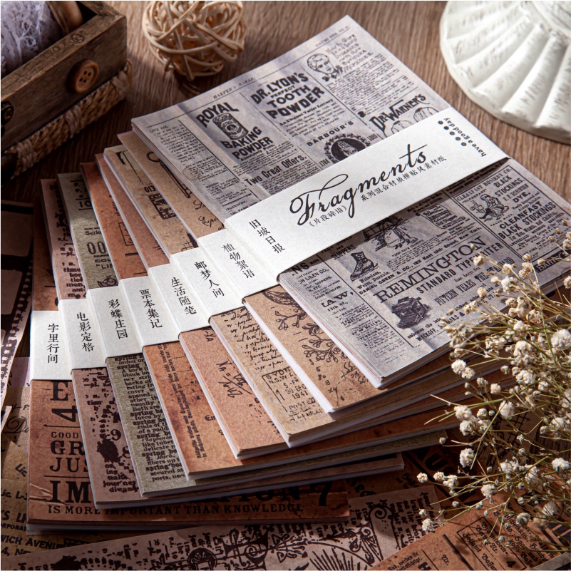 Sticker giấy phân mảnh cổ điển trang trí Scrapbook, sổ tay, vở  (set 30 stickers) - [ 098 ]