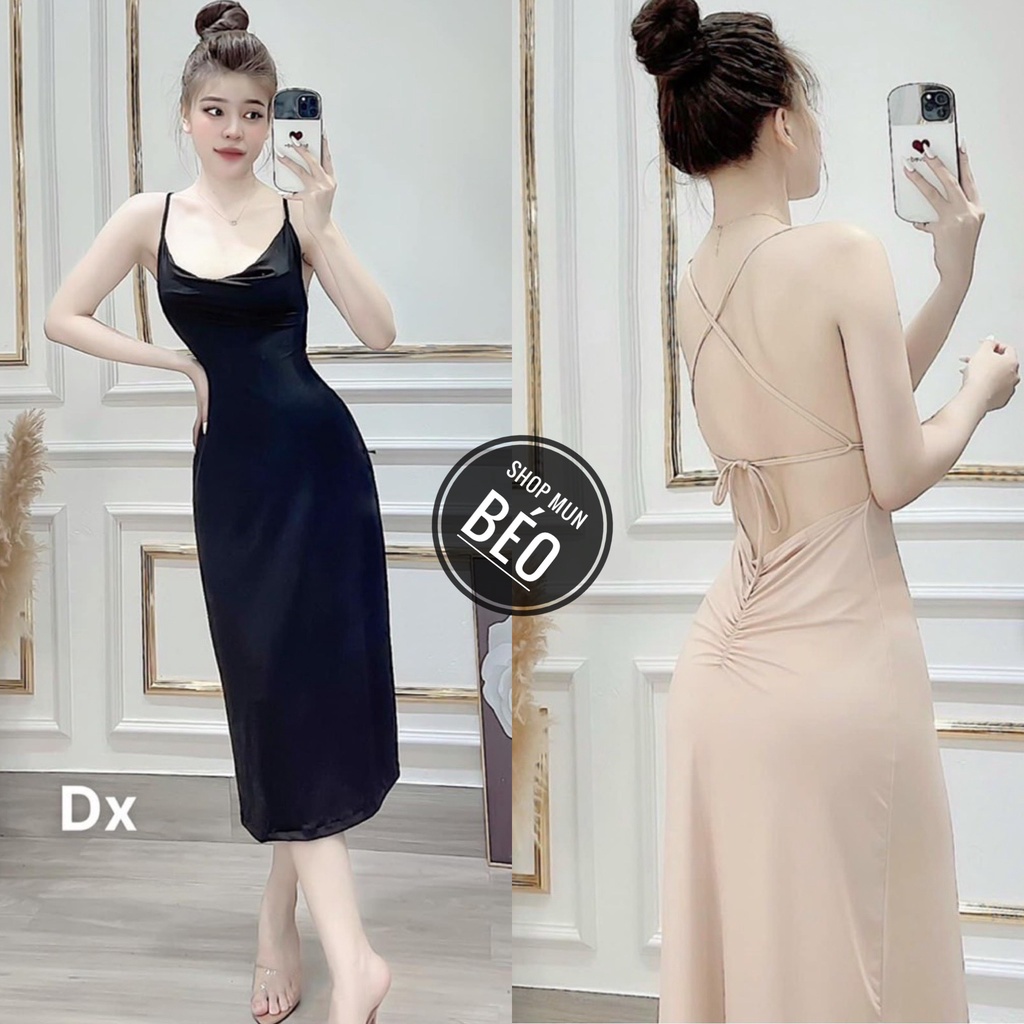Đầm Hở Lưng Đan Dây Có Mút Ngực Chất Thun Borip Thích Hợp Mặc Đi Tiệc Đi Làm Đi Chơi