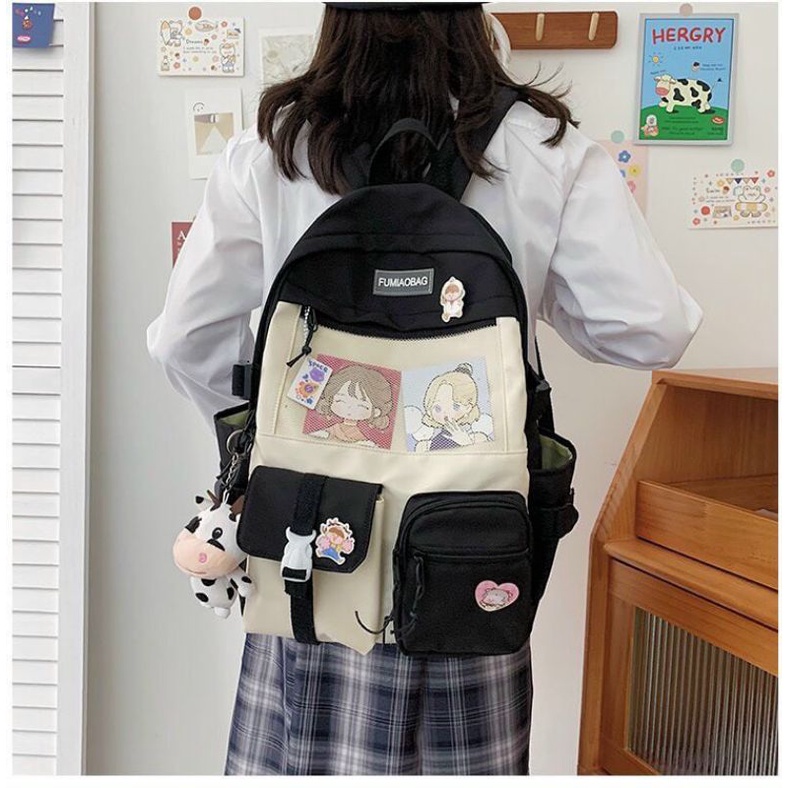 Balo học sinh QCL1 chất Canvas kèm thú bông và stickers