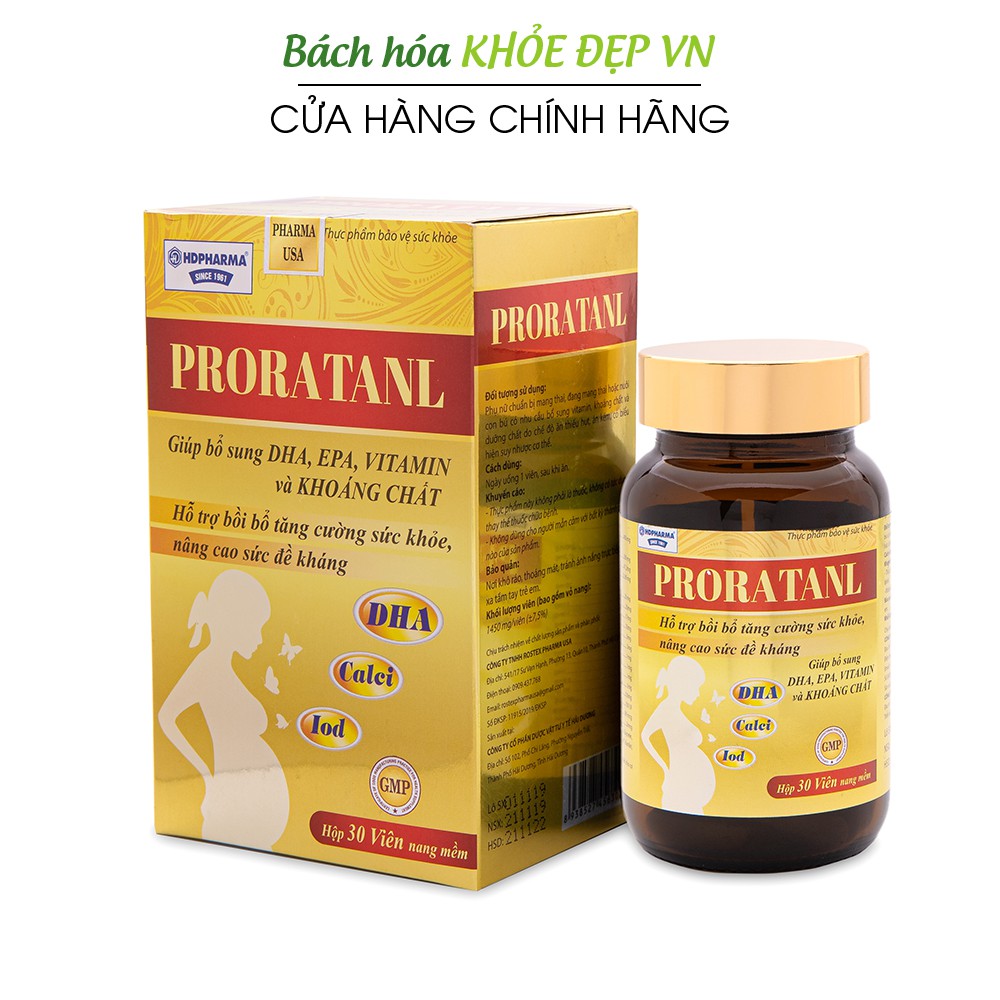 Proratanl bổ sung DHA, EPA, vitamin tổng hợp và khoáng chất - Chai 30 viên | Thế Giới Skin Care