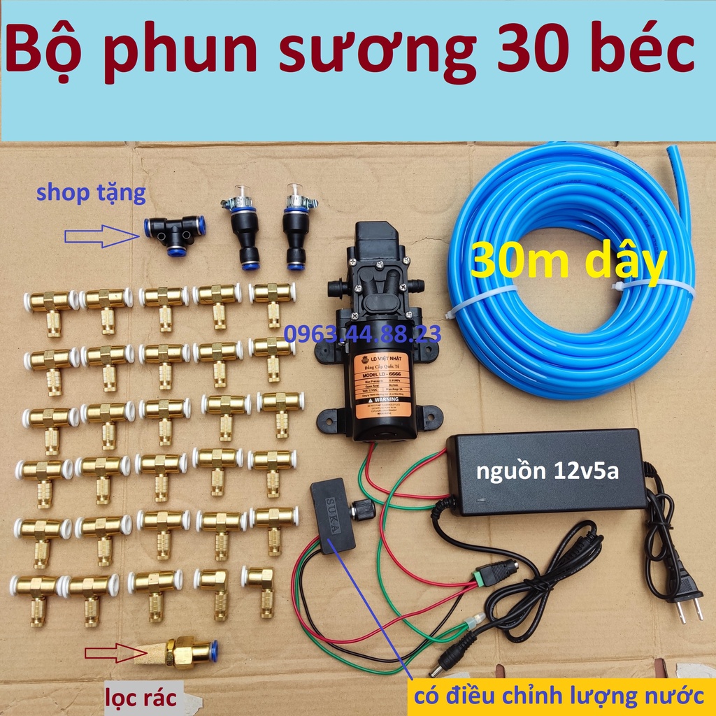 Bộ máy bơm phun sương mini kèm điều chỉnh lượng nước.