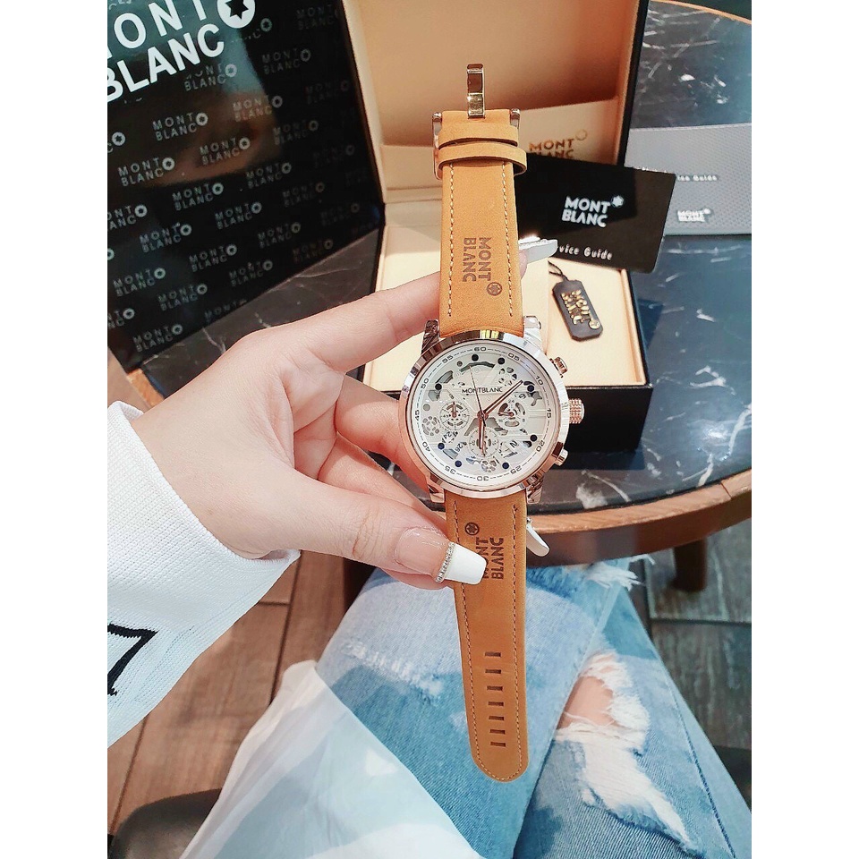 ĐỒNG HỒ NAM MONTBLANC MB02 CHRONOGRAPH , DÂY DA LỘN , SIZE 44MM
