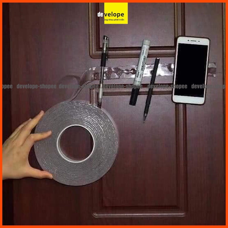 [Có video] (Dài 3m-5m) Băng keo 2 mặt siêu dính siêu chắc chắn dính trên mọi vật chất không thấm nước, chống hoá chất