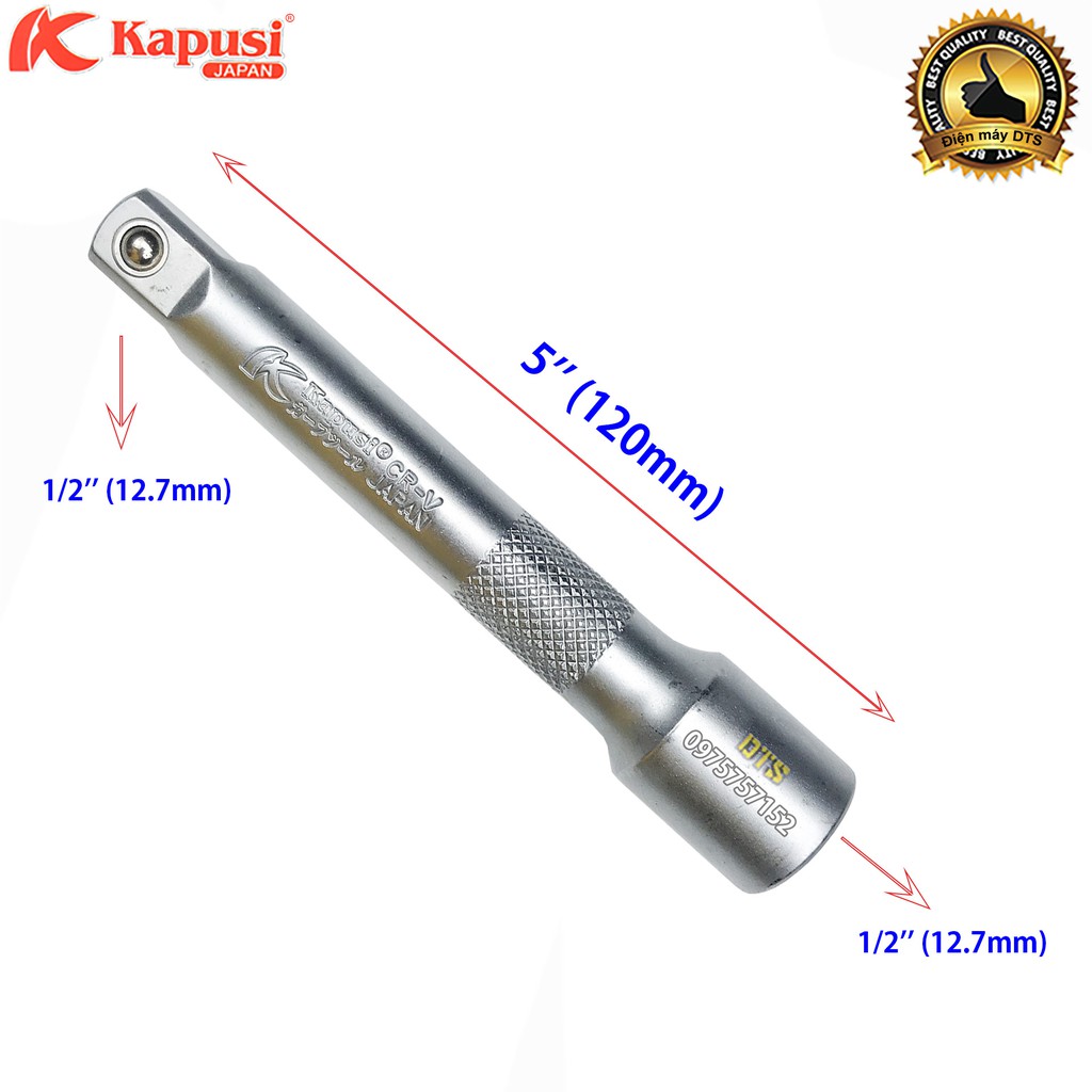 Tuýp nối dài khẩu 1/2 inch 120mm Nhật Kapusi, đầu nối tuýp 1/2&quot;x5&quot; thép cứng CR-V cao cấp