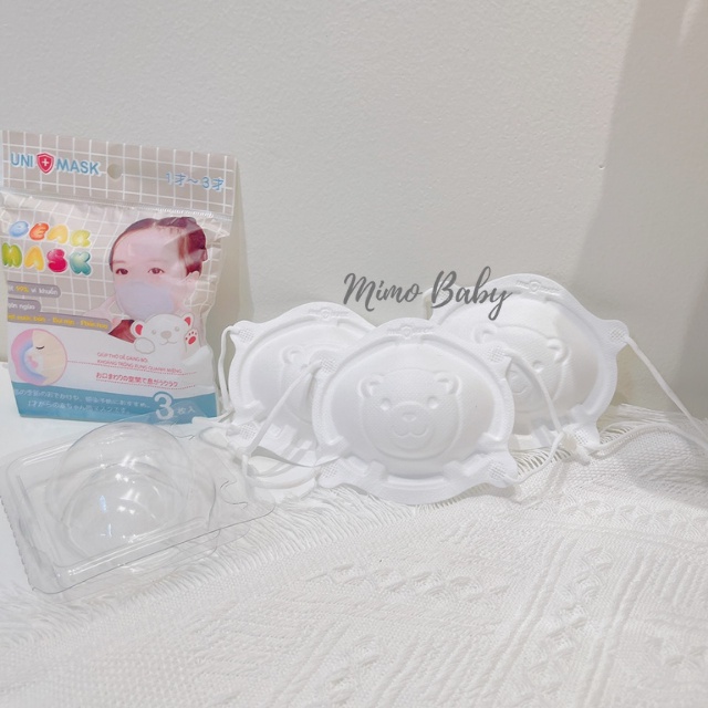 Khẩu trang 3D hình gấu đáng yêu Uni Mask ( set 3 chiếc) cho bé 1-3y M01 Mimo Baby