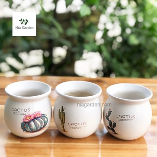 Chậu sứ loe in hình 8x8cm trồng sen đá, xương rồng