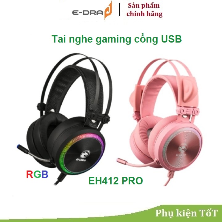 Tai Nghe Gaming E-Dra EH412 Pro Hồng /Đen Led RGB - BH 24