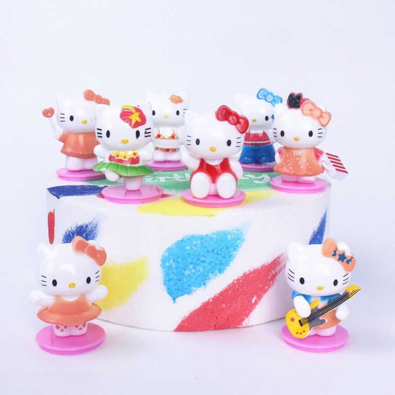 Set 8 Que Cắm Trang Trí Bánh Hình Mèo Hello Kitty