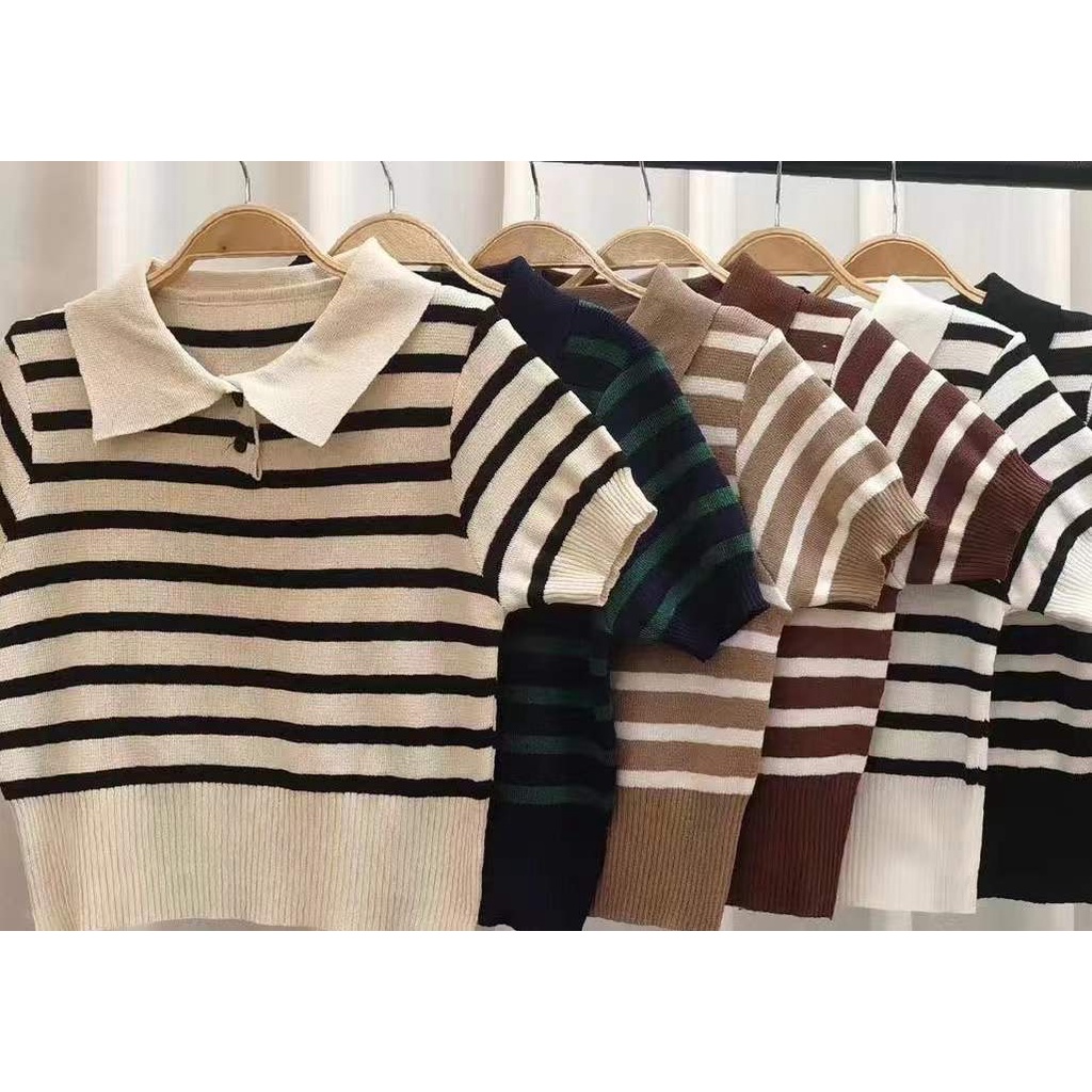 DUNEA Áo Sơ Mi Croptop Kẻ Sọc Thời Trang Cho Nữ