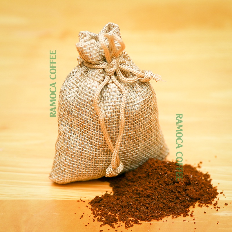 Túi thơm cafe treo xe ô tô || hút ẩm, khử mùi và làm thơm xe || 100% hạt cafe rang mộc II túi vải đay dây rút nhiều màu