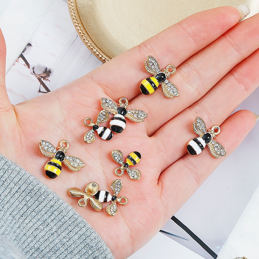 2 Charm hình chú ong tráng men dễ thương dùng làm trang sức thủ công