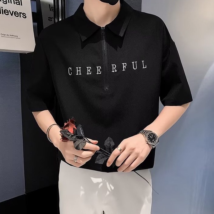 Áo Thun Polo Tay Ngắn In Chữ Phong Cách Hàn Quốc Đơn Giản Thời Trang Cho Nam simple áo polo nam fashion áo thun tay lỡ áo thun nam đẹp dây kéo áo thun nam có cổ from rộng