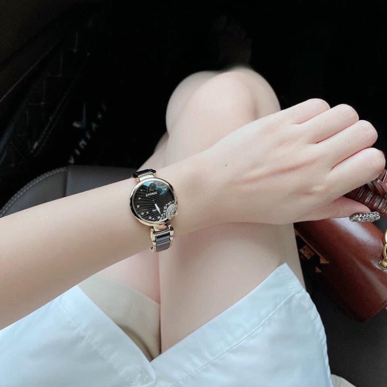 Đồng hồ nữ Starke quai đá ceramic viền gold , hoa hậu đội vương miện  , chống nước. kèm video hình ảnh tự chụp