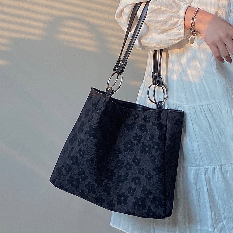 Túi vải Cỡ Lớn Họa Tiết Hoa Hướng Dương Đen 2022 Thời Trang Cho Nữ