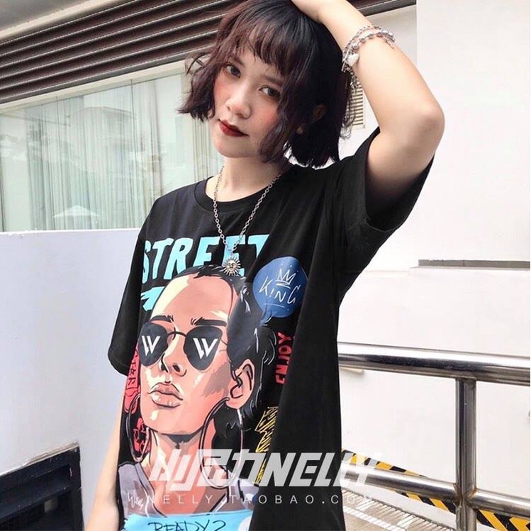 (CÓ SẴN)HÀNG CHÍNH HÃNG Áo thun NELLY unisex tay lỡ, hoạ tiết mặt người STREET mẫu mới 2021 .