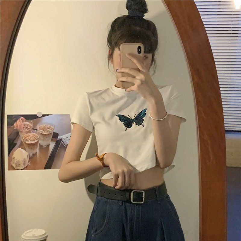 Áo Crt Tay Ngắn Thêu Bướm cotton 4 chiều A2-TBB
