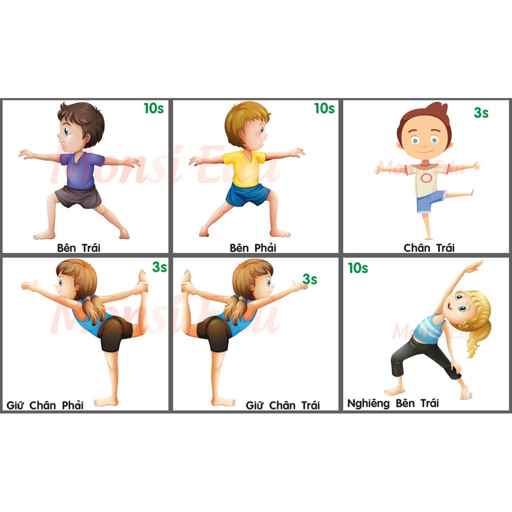 Monsi Edu Bảng Yoga Kid 40 Động Tác Tập Tại nhà Cho bé F23M