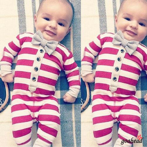 Jumpsuit sọc tay dài đính nơ dễ thương cho bé