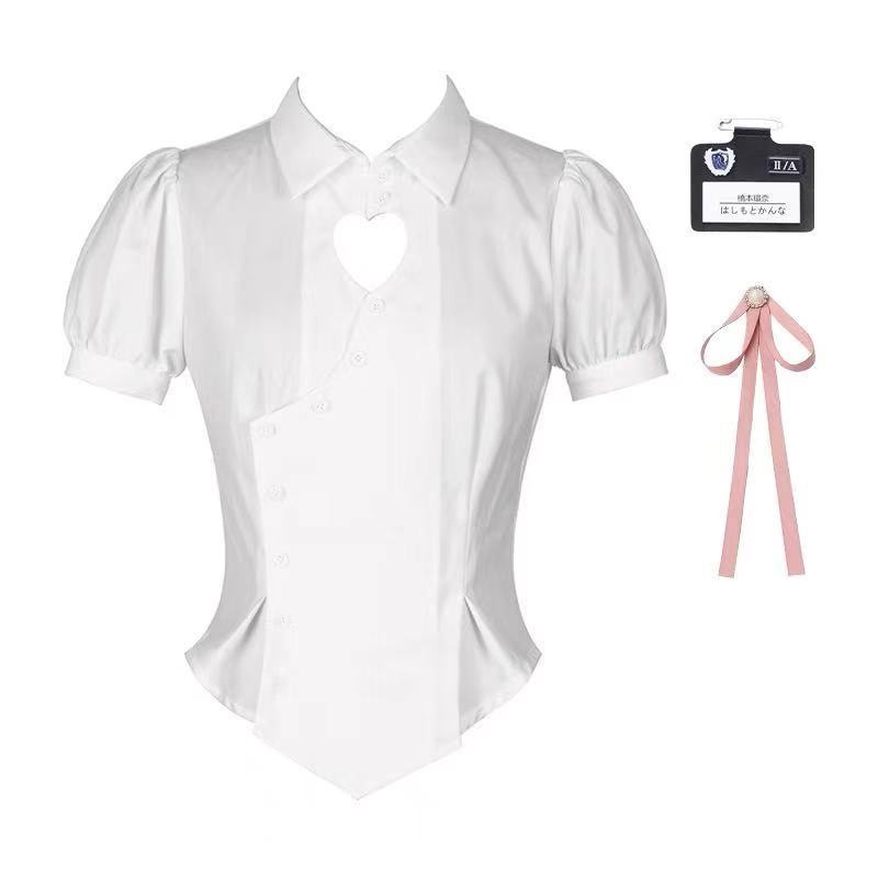 Korean JK uniform popular love sexy waist cut-out shirt + high waist pleated skirt half skirt suit women's summer