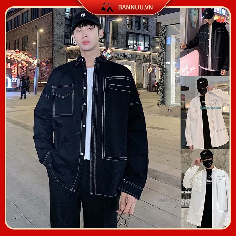 Áo Sơ Mi Dài Tay Phong Cách Hàn Quốc Trẻ Trung Dành thương Hợp thời trang Bình thường áo flannel from rộng siêu đẹp áo sơ mi nam trắng