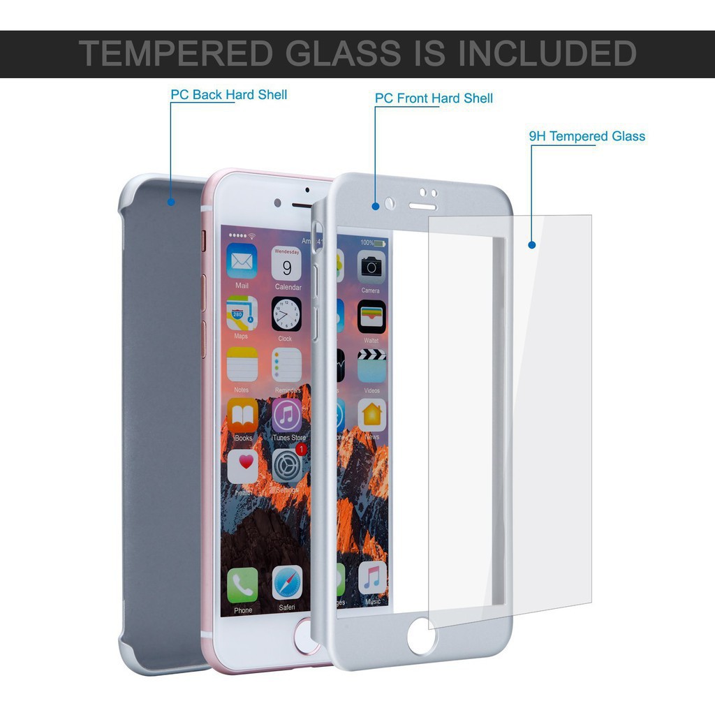 360° Ốp Lưng Bảo Vệ Mặt Trước Và Sau Cho iPhone 6 6S 7 8 Plus iPhoneX