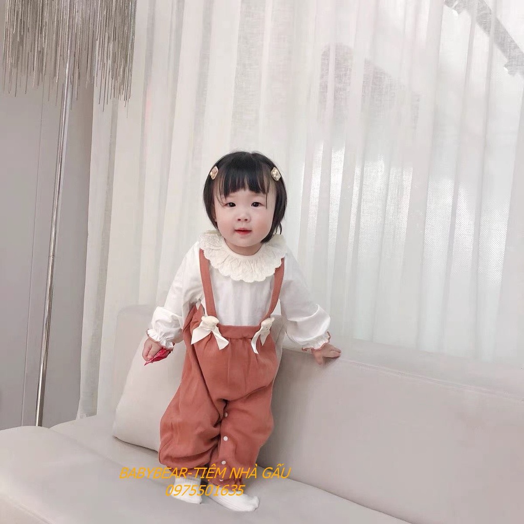 Body gắn nơ gấu bé gái xinh xắn đáng yêu dài tay dài chân chất liệu len tăm cao cấp cho bé