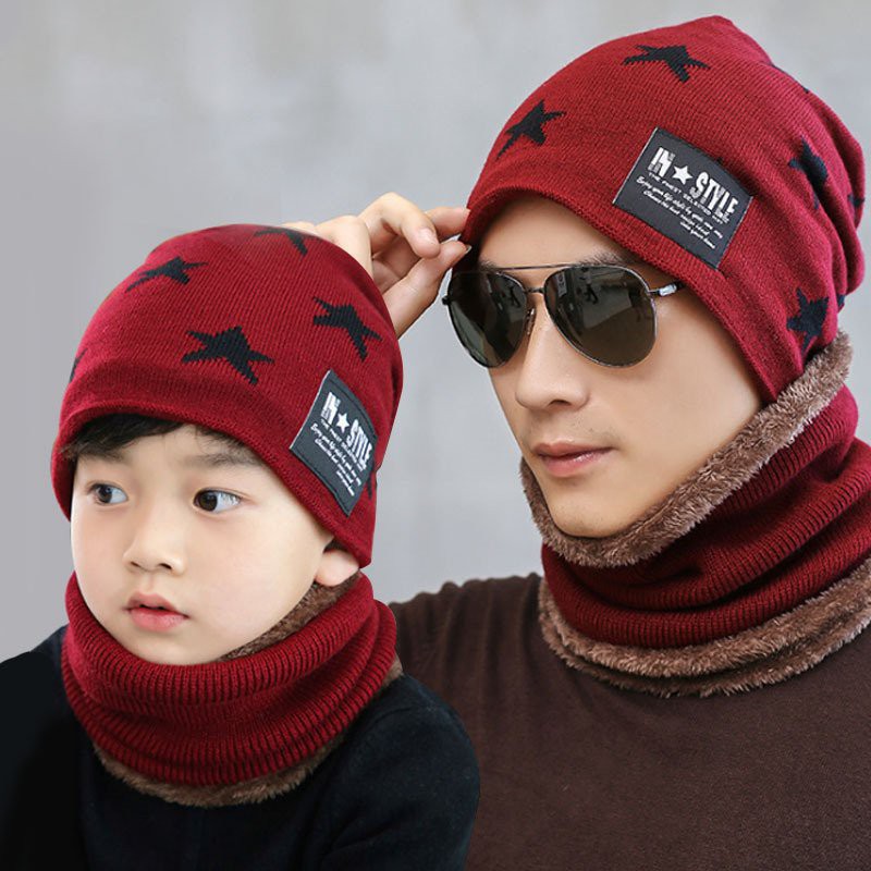 [KHUYẾN MÃI VÀNG  ] Set Mũ len kèm khăn hình sao có lót lông cho trẻ em