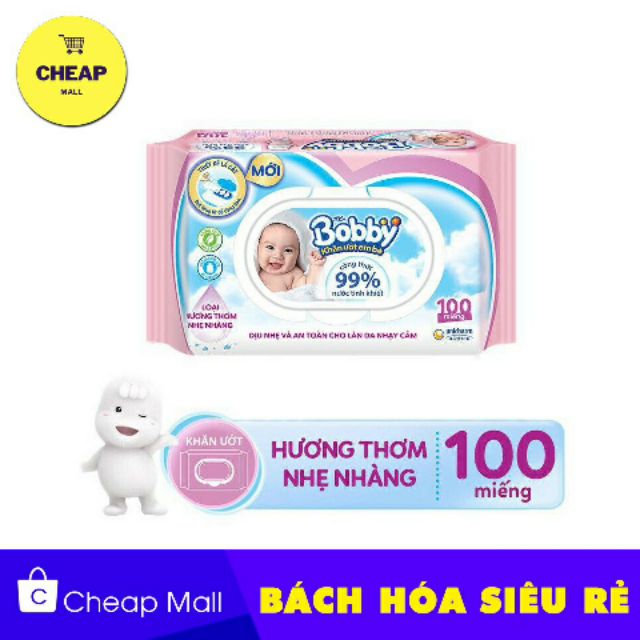 Khăn ướt Bobby loại 100 tờ kháng khuẩn